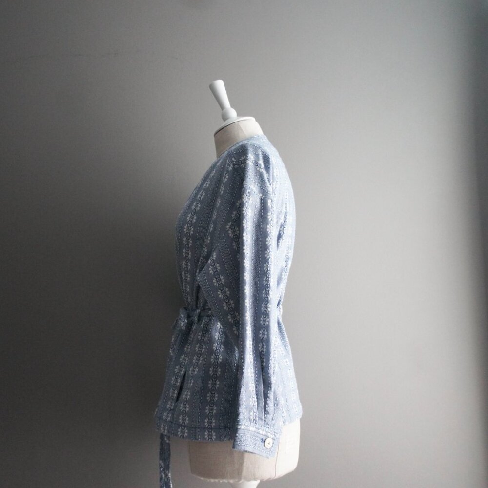 Madewell Blue Quilted Floral Jacquard Tie-Waist Shirt Blouse Size Medium - Picture 5 of 11
